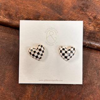 Checkered Heart Earrings- Glitter&Gold