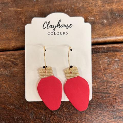 Red Christmas Light Earrings- Clayhouse Colours