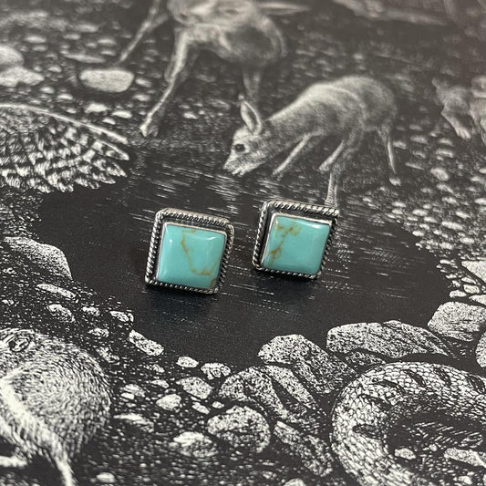 Turquoise Square Stud- Boho Sol