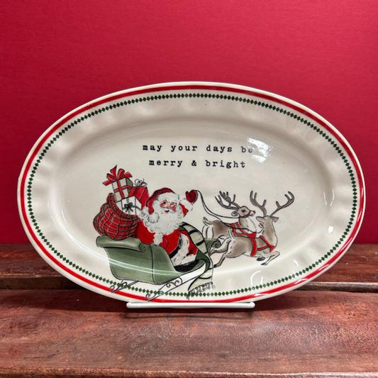 Merry Bright Sentiment Plate- Christmas Mud Pie