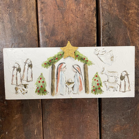 Long Painted Nativity Plaque- Christmas Mud Pie