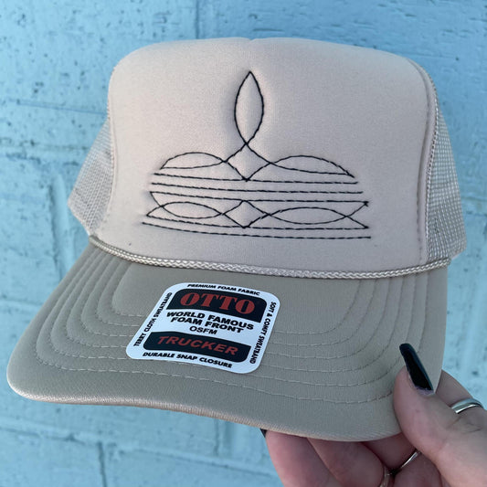 Cream Boot Stitch Trucker Cap