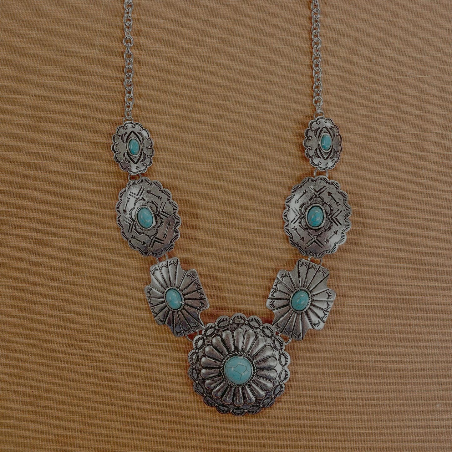 Western Turquoise Concho Link Necklace Set