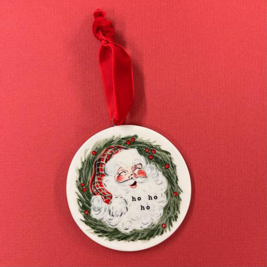 Retro Wreath Santa Ornament- Christmas Mud Pie