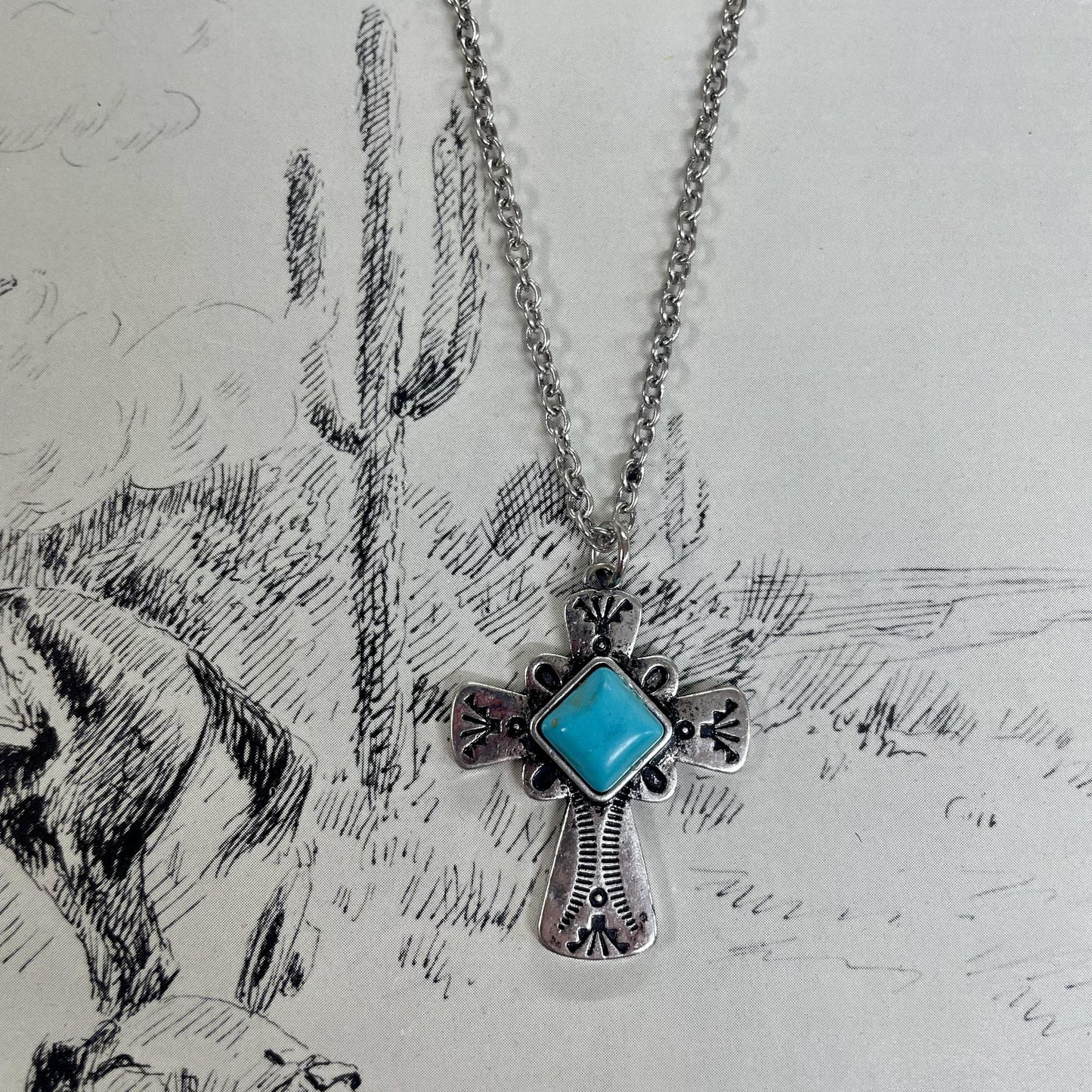 Western Turquoise Cross Necklace