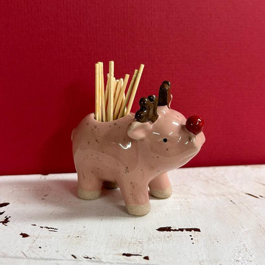 Christmas Pig Toothpick Holder- Christmas Mud Pie